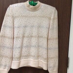 St. John Evening elegant crème Sweater with Metallic Accents, sz S